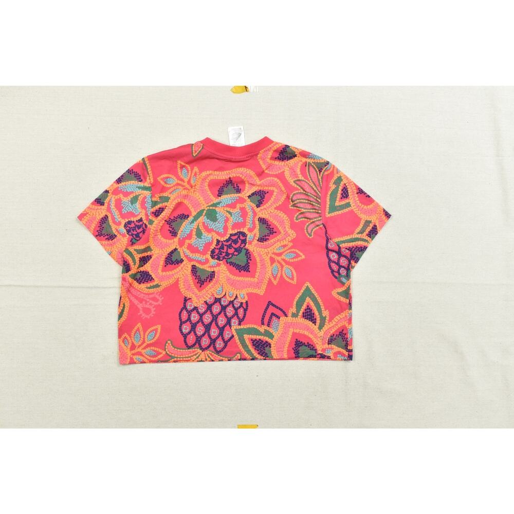Adidas Women's Sz M Pink Floral Farm Rio Graphic Print Crop Tee Shirt Polyester - Picture 2 of 8